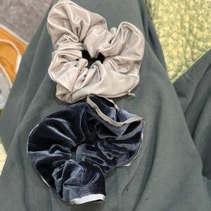 Elegant Gray and Navy Scrunchie Set